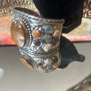Ornate Silver and Brown Gemstone Bracelet